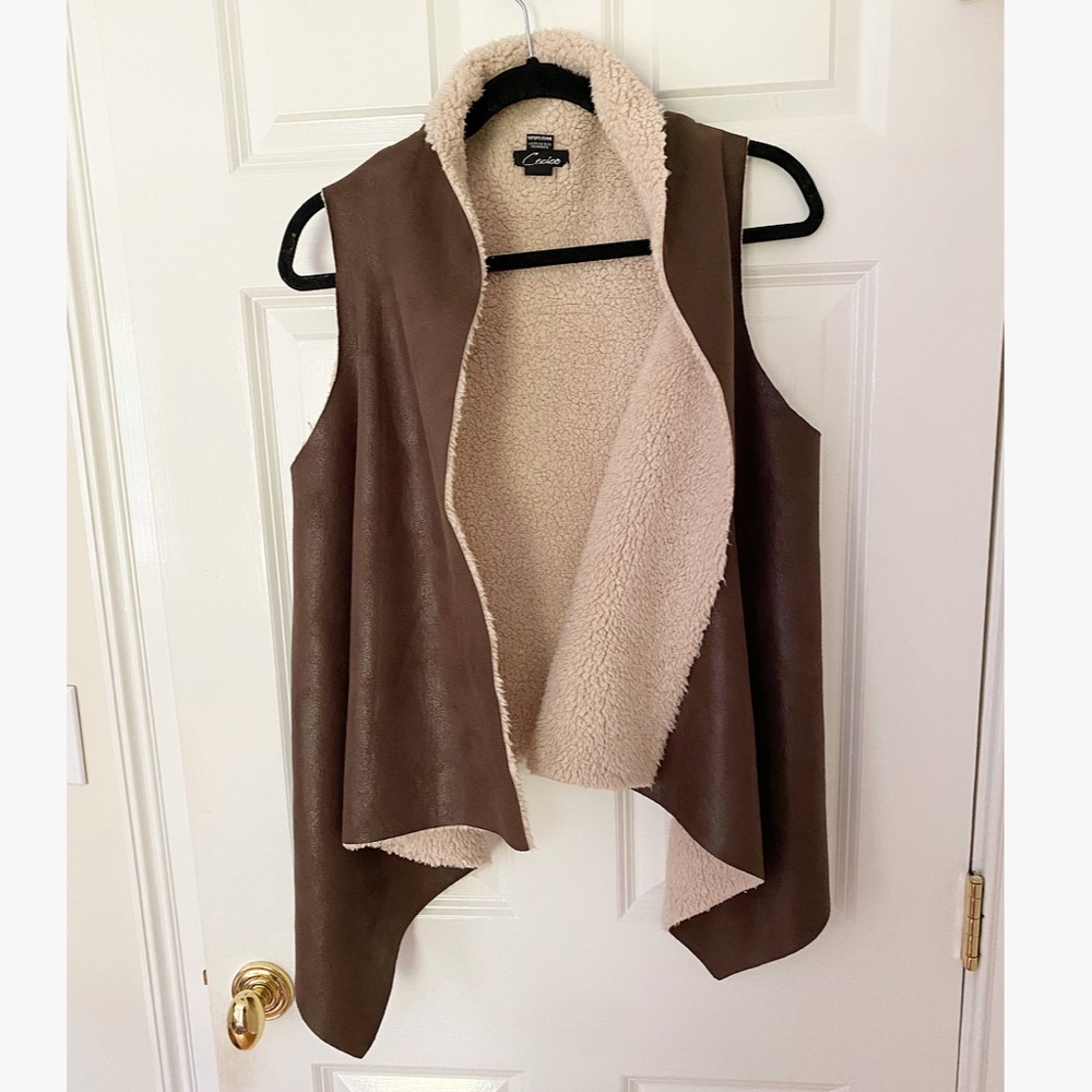 Leather faux shearling drape vest